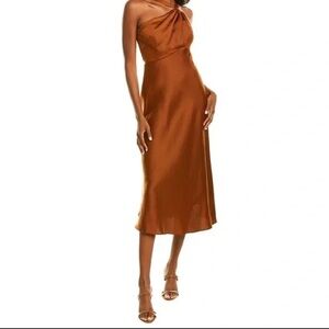 Just Taylor Satin One Shoulder Plus Size (Size 16) Brown Dress